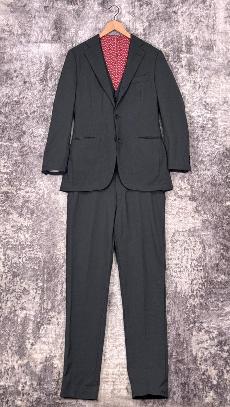 SUITSUPPLY Suit 40 L Long Mens La Spalla Custom Three Piece Grey Wool